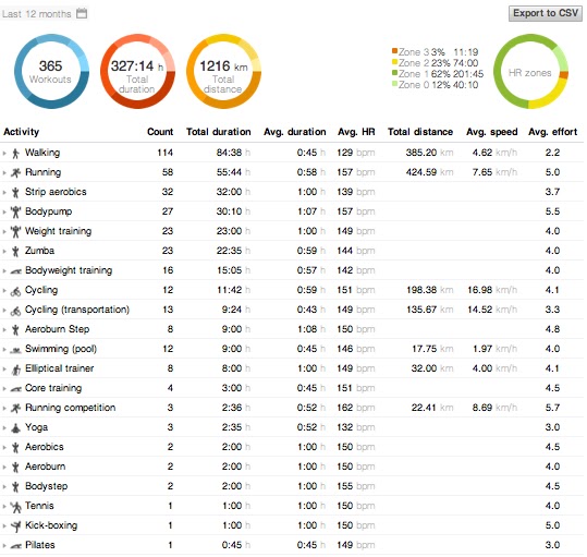 Year workout summary