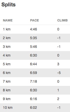 First km was a mistake. I walked for a lot during km-s 4-7. When Kaisa joined me, my speed went up again.